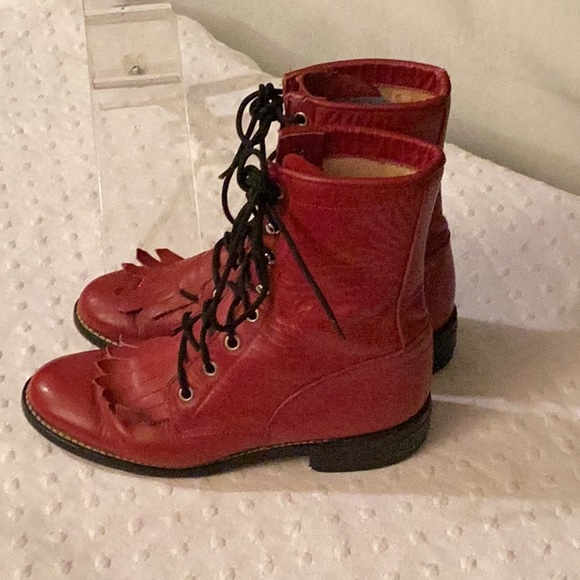 Justin red vintage from the 80’s lace up leather boots # 5.5 B/M. - Picture 4 of 10
